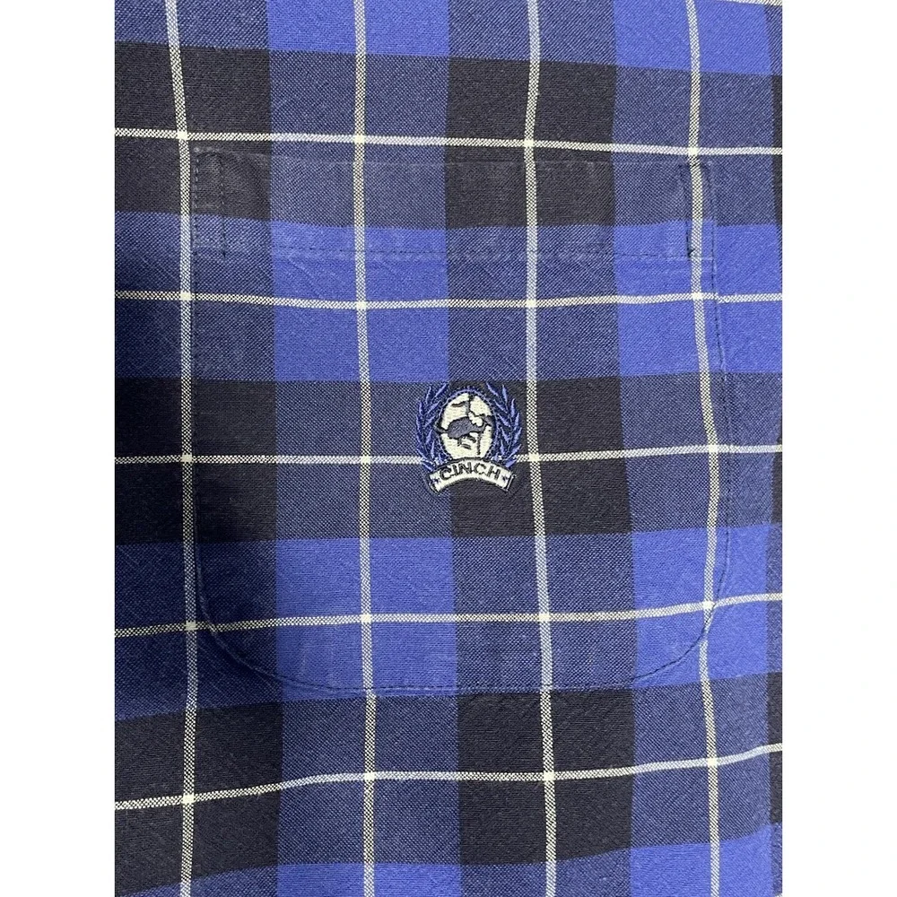Cinch Button Up Shirt Men Large Blue Plaid 100% Cotton Western‎ Outdoor Classic